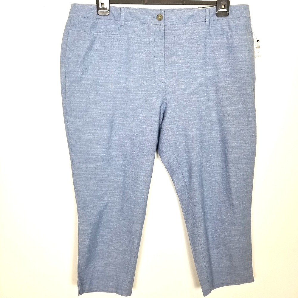 Talbots Perfect Crop Pants Women Plus Sz 22W Light Blue Cotton Casual Office